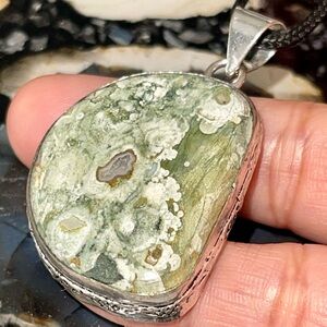 Green Rainforest Jasper Rhyolite Pendant 1 7/8”